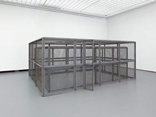 Steel, inner cage: 6 ft. 13/16 in. × 10 ft. 9 15/16 in. × 14 ft. 111 5/16 in. (185 × 330 × 457 cm ), outer cage: 7 ft. 11/16 in. × 12 ft.10 5/16 × 17 ft. 11/16 in. (216 × 392 × 520 cm), Museum Boijmans Van Beuningen, Rotterdam, photo: Jannes Linders, Rotterdam,© Bruce Nauman / 2018, ProLitteris, Zurich